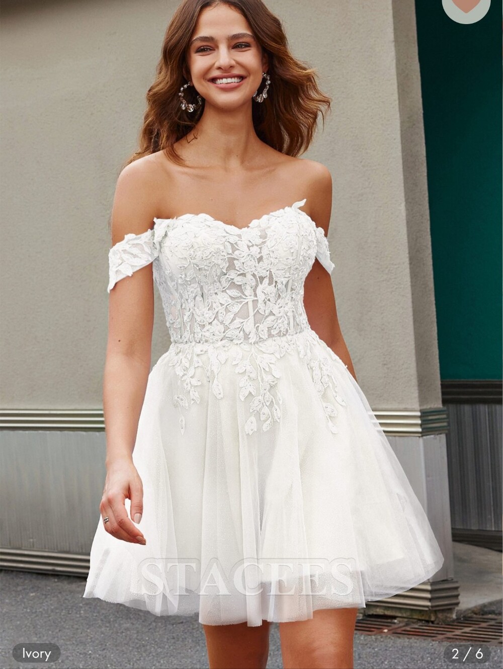 Stacees Ivory Off-Shoulder Lace A-Line Mini Dress Size 12